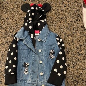 Disney Kids Blue Denim Jacket with Black Polka Dot Hoodie